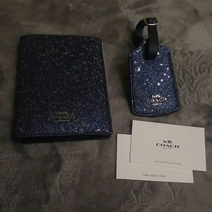 Coach Blue Navy Stars Glitter Passport Holder Tag